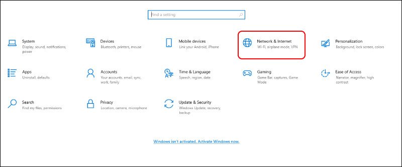 Truy cập cài đặt Mạng &amp; Internet để thực hiện cách tắt VPN trên laptop Windows