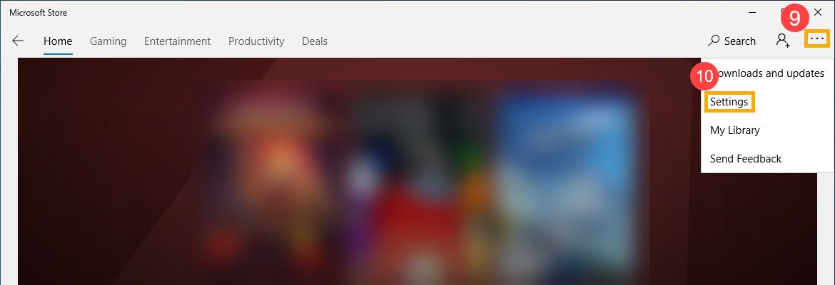 Truy cập cài đặt Microsoft Store trên Windows 10