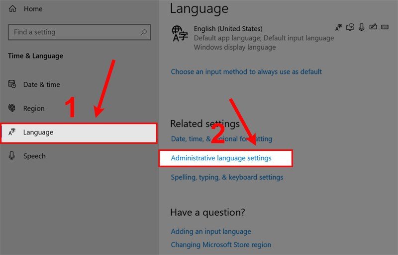 Truy cập cài đặt ngôn ngữ quản trị để áp dụng ngôn ngữ mới