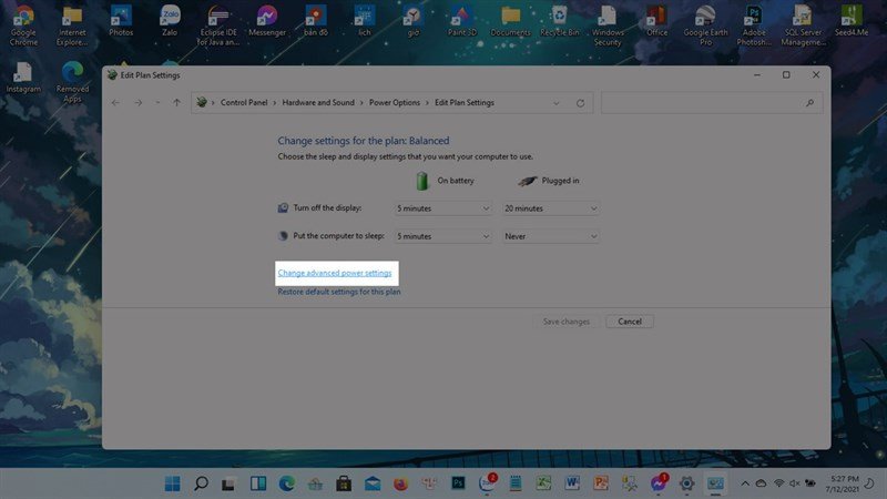 Truy cập cài đặt nguồn điện nâng cao trên Windows 11