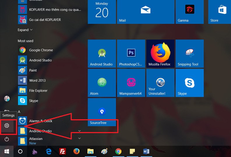 Truy cập cài đặt qua Start Menu