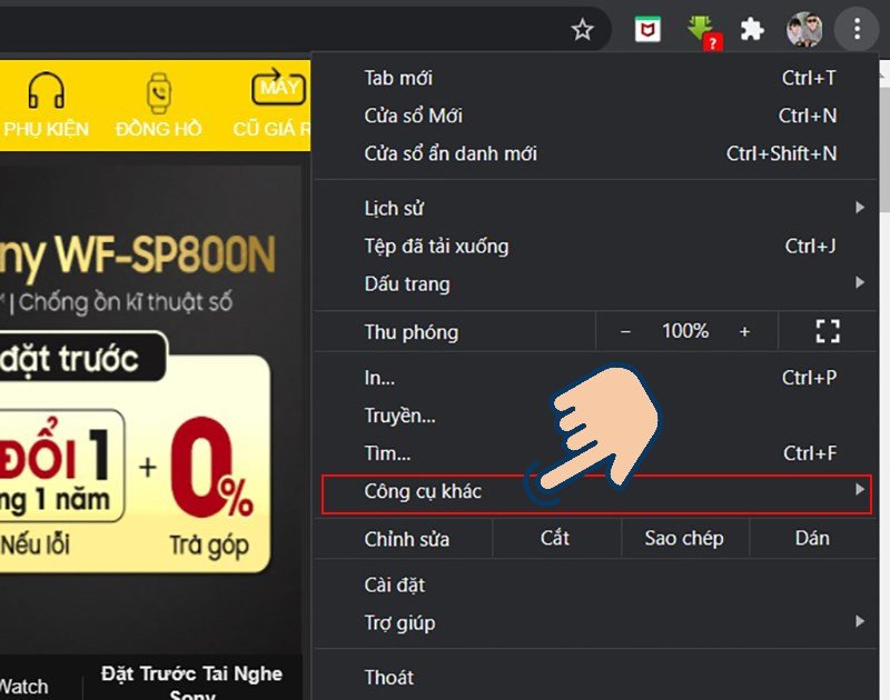 Truy cập "Công cụ khác" từ menu của Chrome