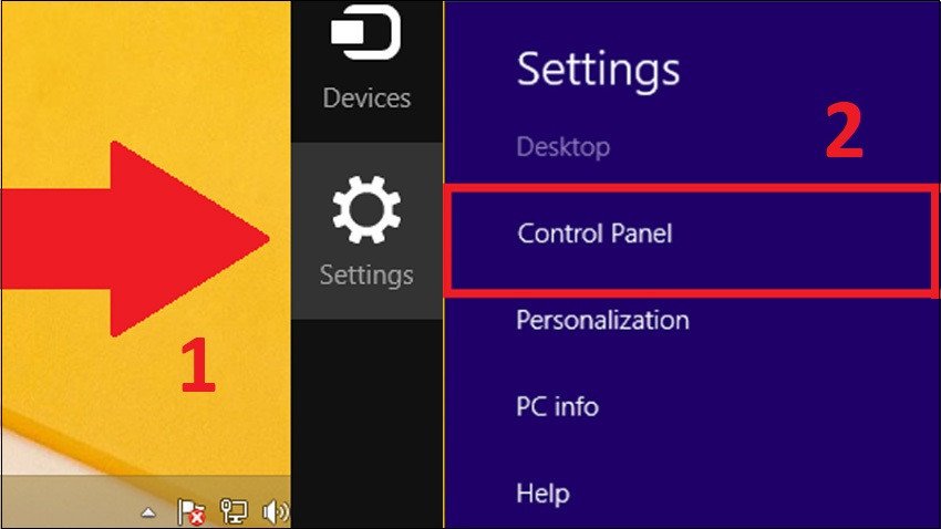 Truy cập Control Panel để cài đặt micro trên laptop Lenovo Windows 8