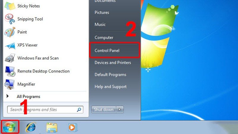 Truy cập Control Panel để thiết lập mật khẩu laptop Windows 7