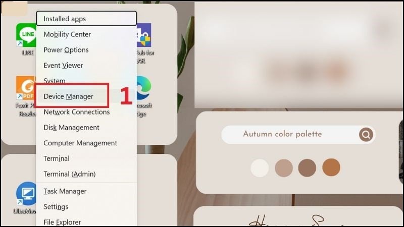 Truy cập Device Manager qua phím tắt Windows + X để quản lý driver