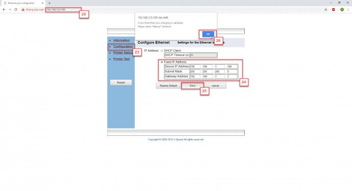 Truy cập giao diện web của máy in nhiệt để cấu hình IP cố định