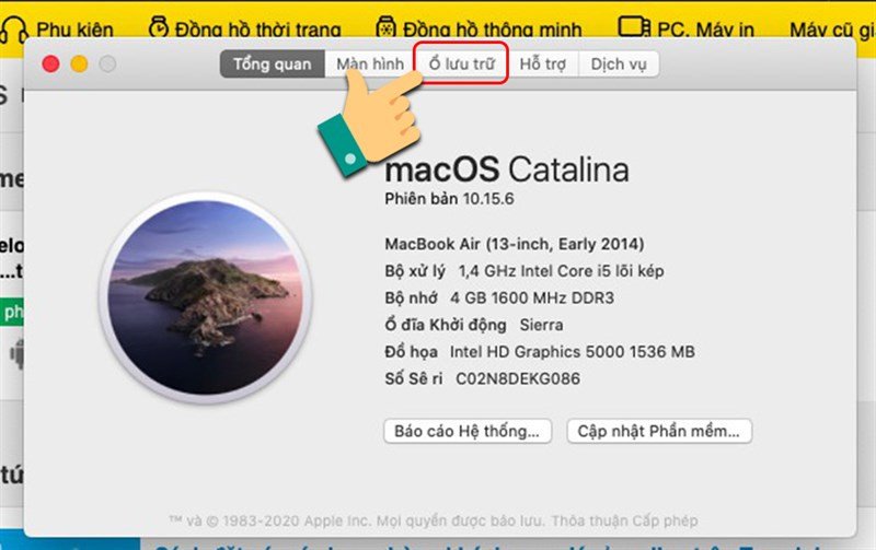 Truy cập mục Storage để xem chi tiết dung lượng trên MacBook