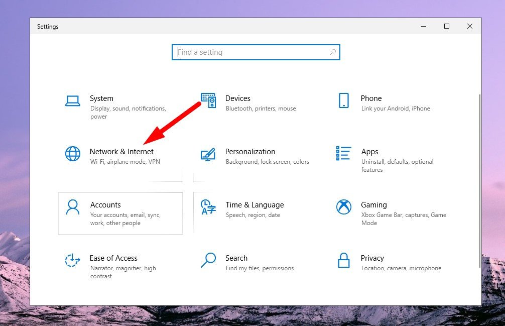 Truy cập Network &amp; Internet trong cài đặt Windows