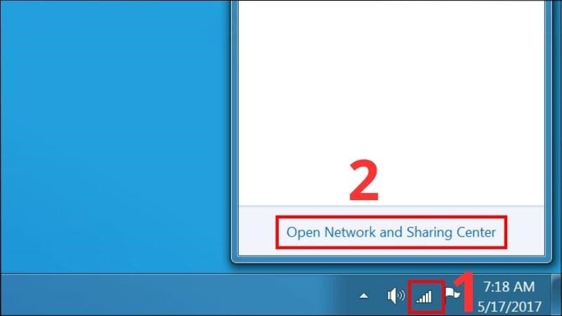 Truy cập Open Network and Sharing Center