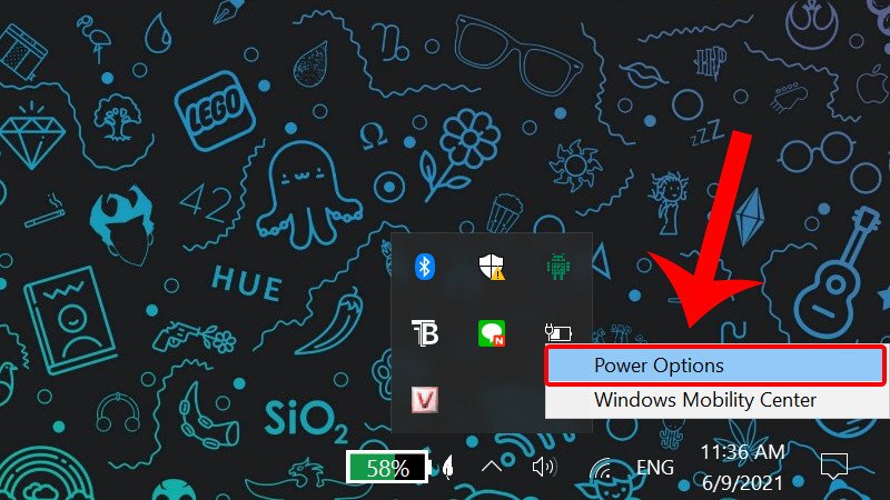 Truy cập Power Options từ biểu tượng pin trên Taskbar