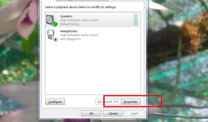 Truy cập Properties của loa để cấu hình chi tiết khi laptop bị lỗi âm thanh
