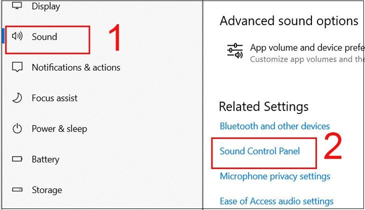 Truy cập Sound Control Panel từ cài đặt âm thanh trên laptop Lenovo