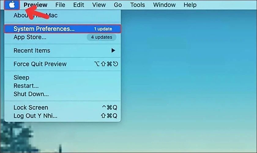 Truy cập System Preferences trên MacBook để thiết lập hẹn giờ tắt máy