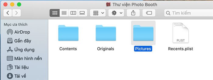truy cập thư mục Pictures trong Photo Booth Library để tìm ảnh chụp photobooth trên laptop