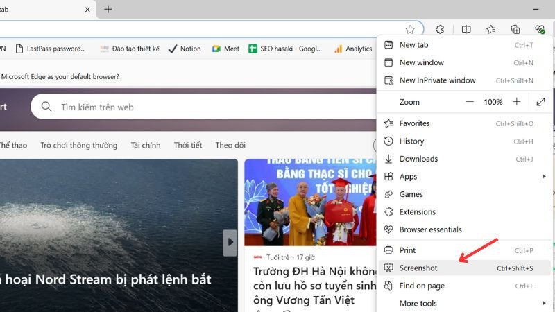 Truy cập tính năng cắt màn hình laptop trong trình duyệt Microsoft Edge