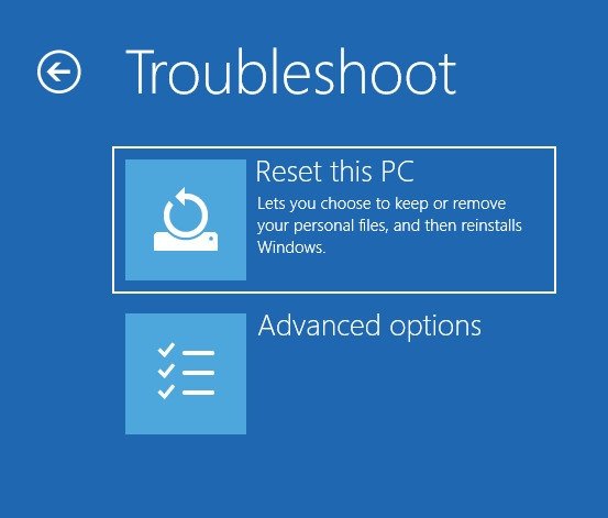 Truy cập Troubleshoot và Reset this PC trong WinRE