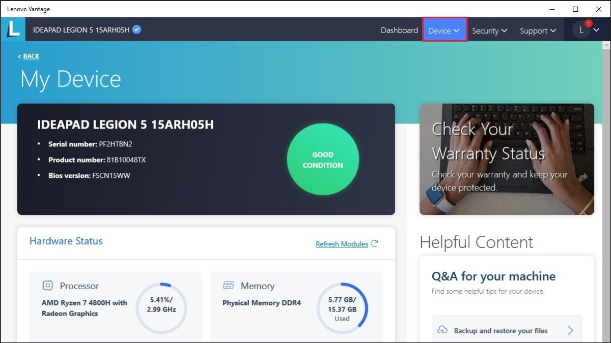 Truy cập vào mục Device > Input &amp; Accessories trong Lenovo Vantage
