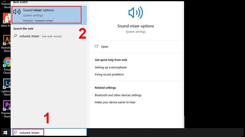 Truy cập Volume Mixer để điều chỉnh âm thanh laptop bị nhỏ