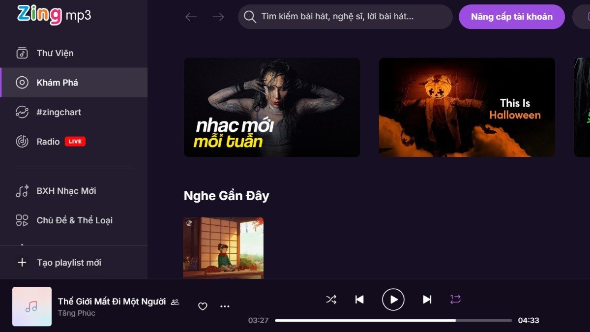 Truy cập Zing MP3 để tải nhạc MP3 về laptop