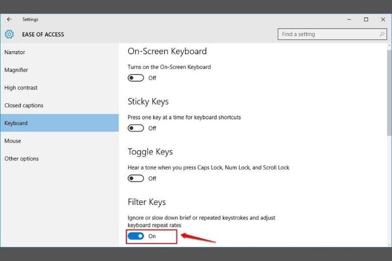 Tùy chỉnh Filter Keys trên Windows 10