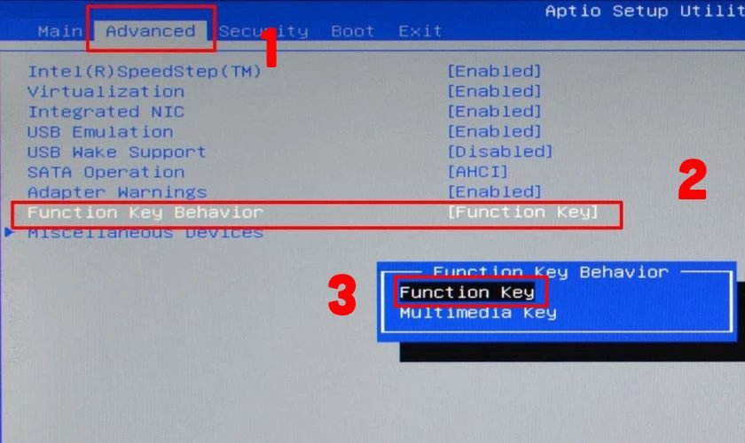 Tùy chỉnh Function Key Behavior trong BIOS của laptop Asus