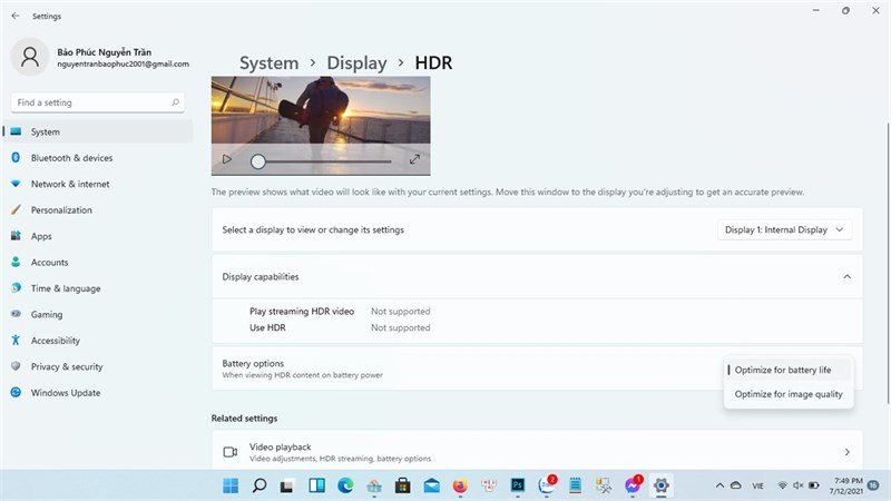 Tùy chỉnh HDR để tối ưu pin khi xem video trên Windows 11