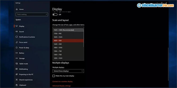Tùy chỉnh Scale and Layout để tối ưu hóa màn hình laptop hiển thị trên máy chiếu