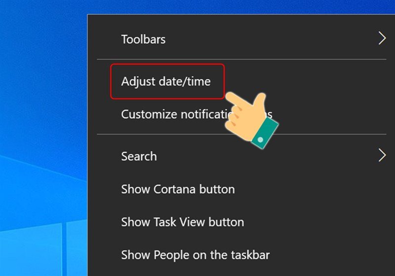 Tùy chọn Adjust date/time trong menu cài đặt thời gian