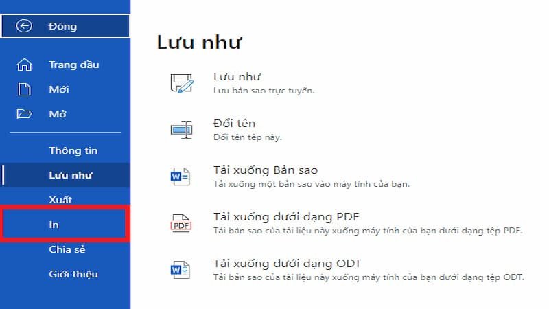 Tùy chọn cài đặt in ấn tài liệu Word