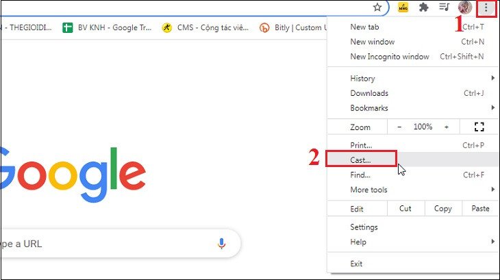 Tùy chọn Cast trên trình duyệt Chrome để chiếu màn hình laptop lên tivi qua Chromecast
