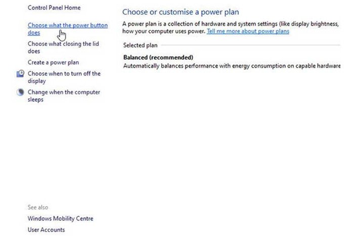 Tùy chọn cấu hình lệnh tắt màn hình laptop qua nút nguồn
