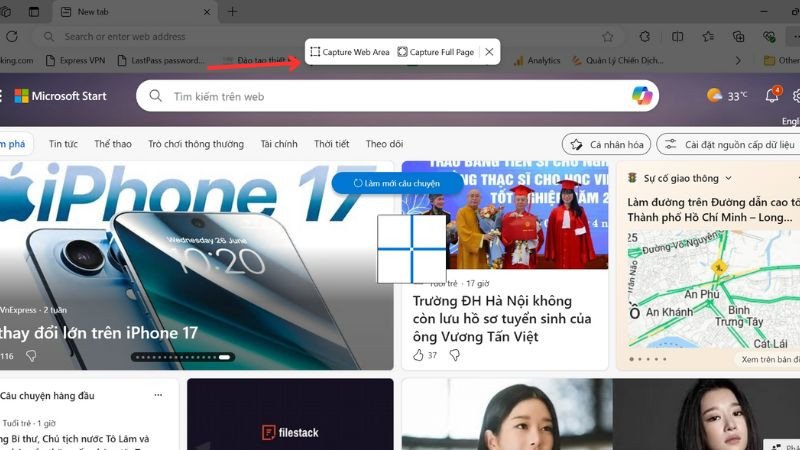 Tùy chọn chụp một phần hoặc toàn bộ trang web trên Microsoft Edge