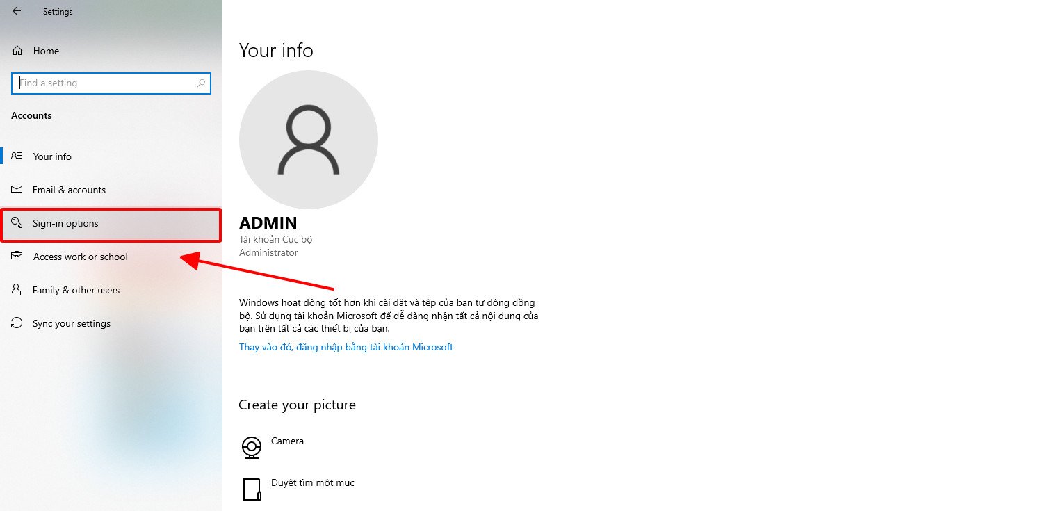 Tùy chọn đăng nhập để gỡ bỏ mật khẩu trên laptop