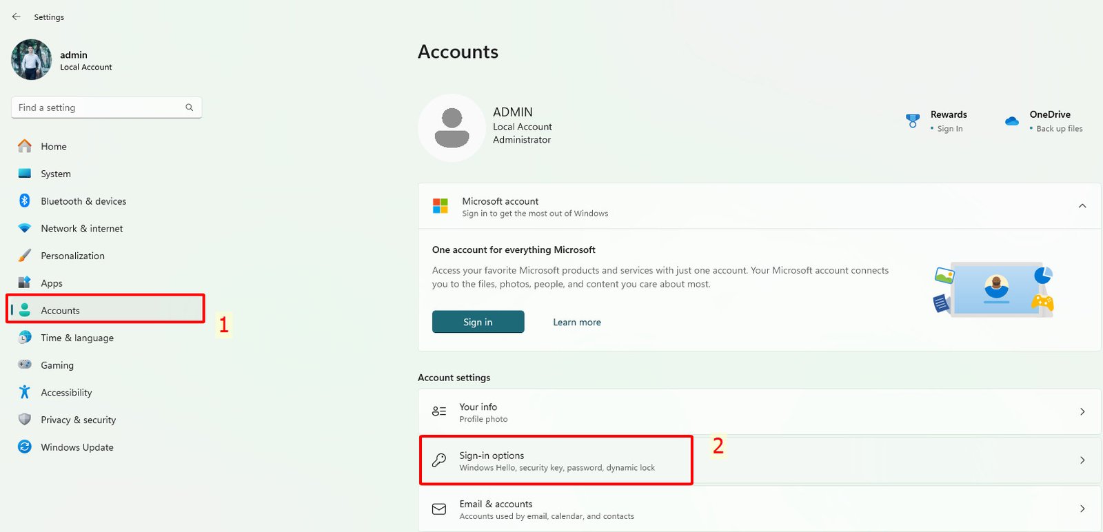 Tùy chọn đăng nhập trong Settings của Windows 11