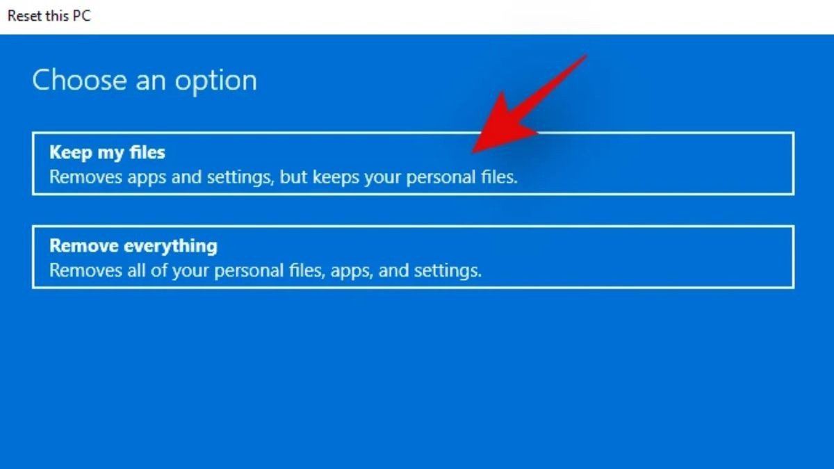 Tùy chọn giữ file hoặc xóa tất cả khi reset laptop Dell về trạng thái ban đầu trên Windows 11