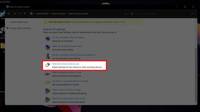 Tùy chọn giúp chuột dễ sử dụng hơn khi không có chuột