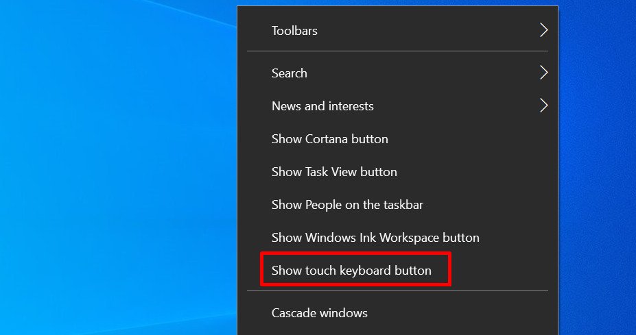 Tùy chọn hiển thị nút bàn phím cảm ứng trên thanh Taskbar