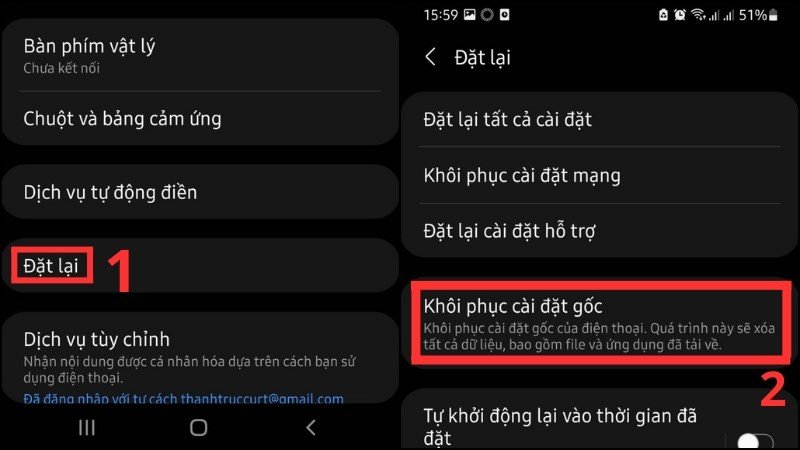 Tùy chọn khôi phục cài đặt gốc để reset bàn phím trên điện thoại Android