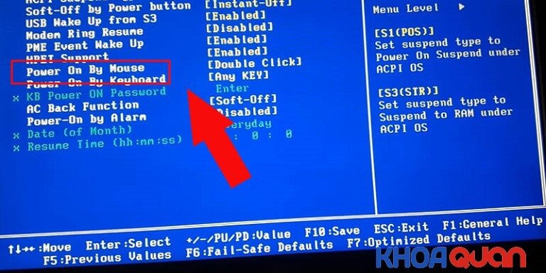 Tùy chọn Power on by mouse trong cài đặt nguồn laptop.