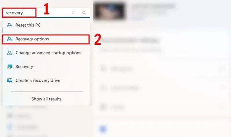 Tùy chọn Recovery trong cài đặt hệ thống Windows trên laptop Dell