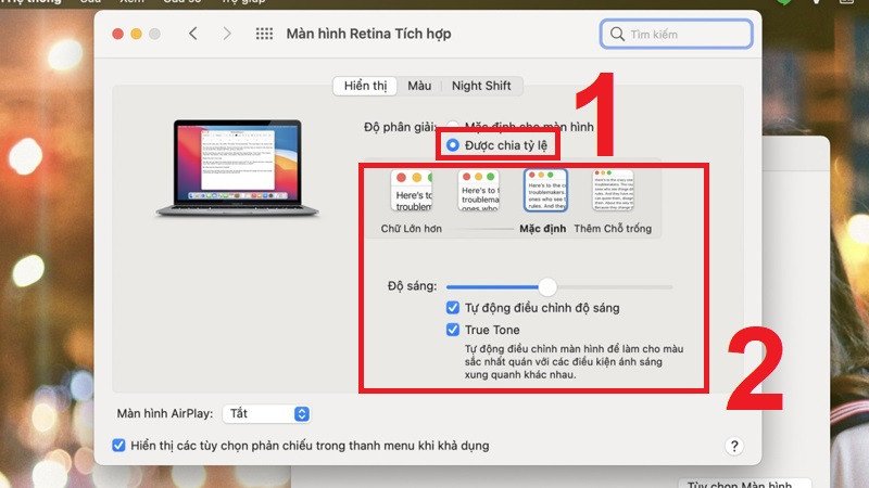 Tùy chọn Scale để thay đổi các mức độ phân giải màn hình laptop Macbook.