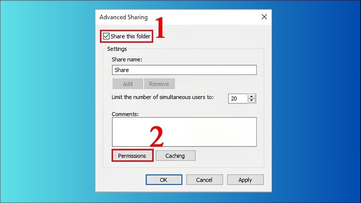 Tùy chọn 'Share this folder' khi dùng cáp chuyển dữ liệu giữa laptop