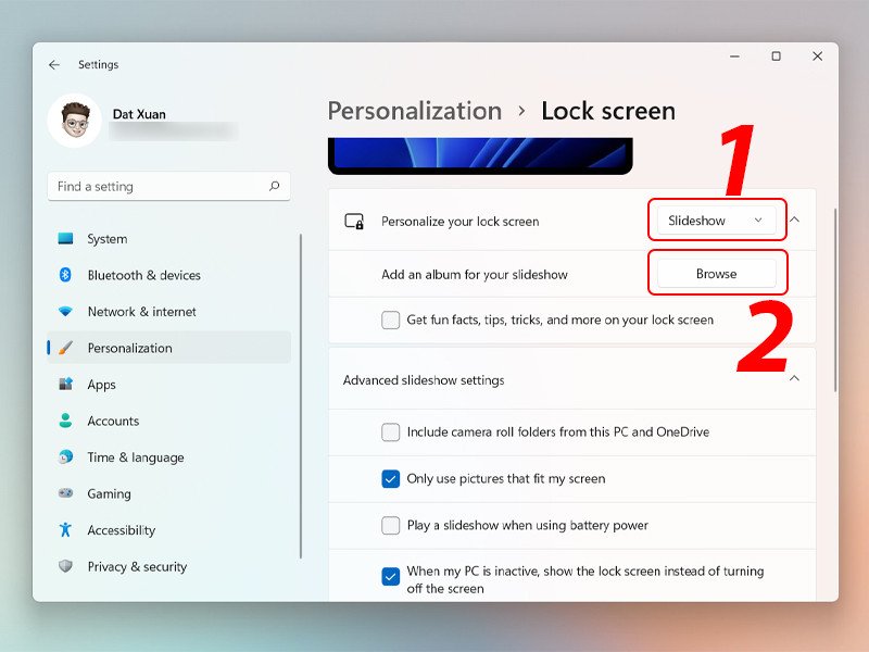 Tùy chọn Slideshow