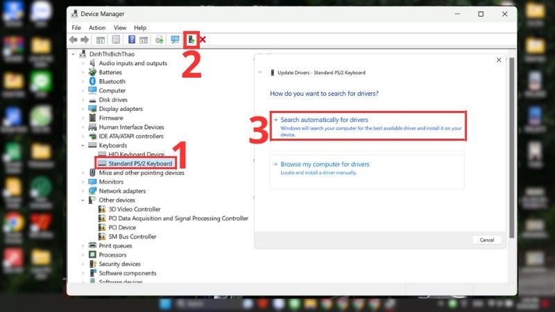 Tùy chọn tìm kiếm driver bàn phím laptop tự động cập nhật phần mềm