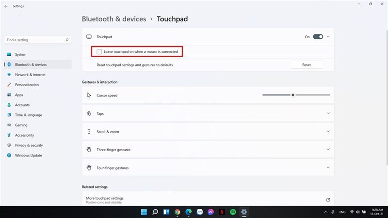Tùy chọn vô hiệu hóa touchpad Dell khi kết nối chuột ngoài trên Windows 11