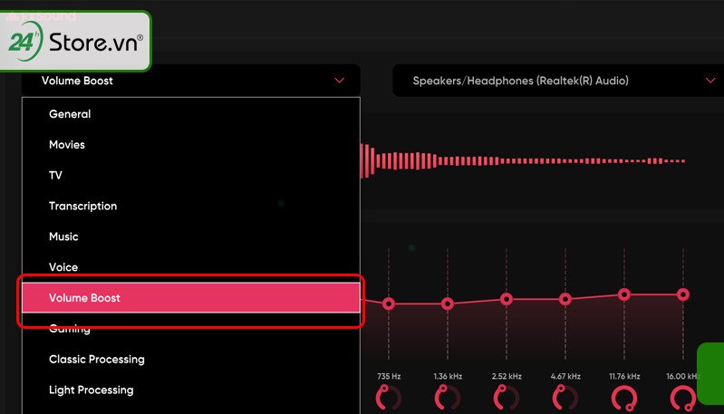 Tùy chọn Volume Boost trong FxSound để khuếch đại âm lượng trên Windows 11