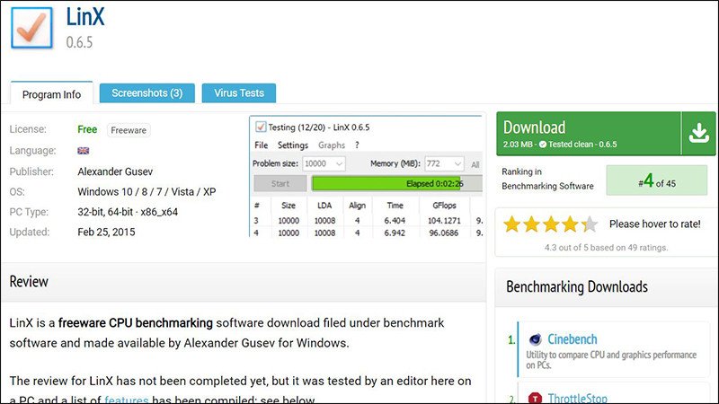 Ứng dụng LinX để kiểm tra độ ổn định của CPU sau khi ép xung
