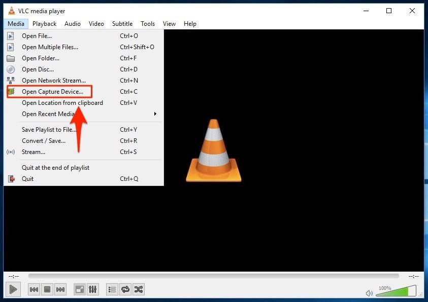 Ứng dụng VLC Media Player hiển thị các tùy chọn ghi hình, cho phép quay màn hình trên máy tính Dell