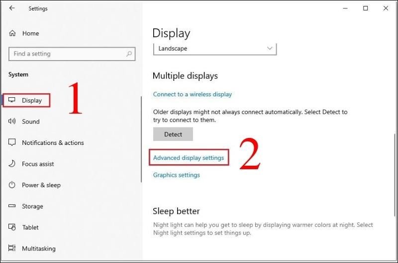 Vào Advanced display settings để điều chỉnh tần số quét laptop