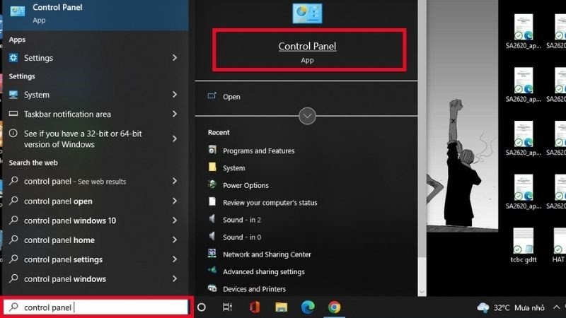 Vào Control Panel trên laptop